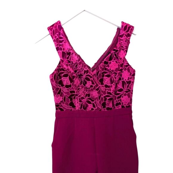 Adelyn Rae fuchsia pink jumpsuit lace velvet floral sleeveless size S - Picture 3 of 9